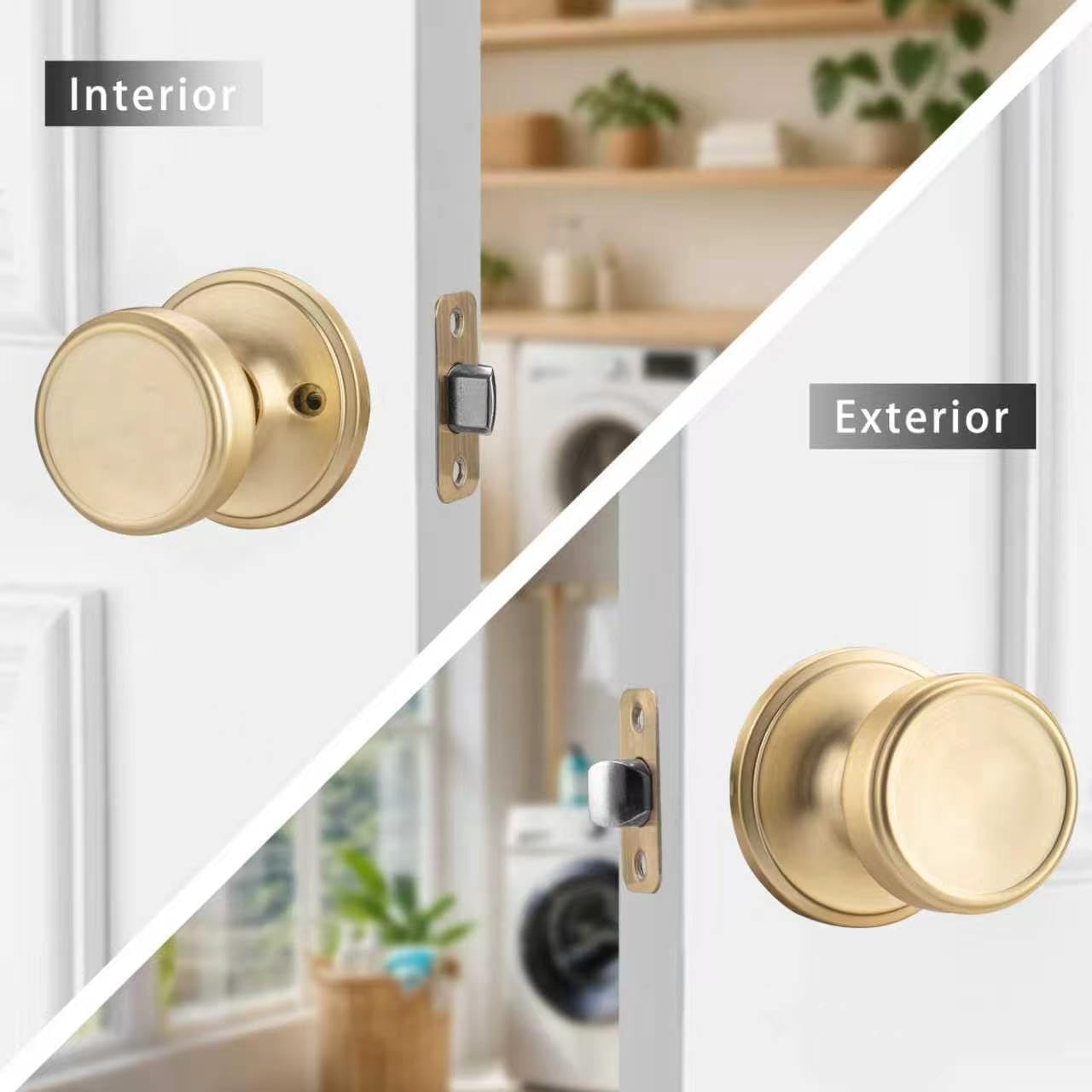 6 Pack Gold Pismo Doorknob for Hall, Passage Door Knob with Non Locking,Satin Brass Door Knob Interior