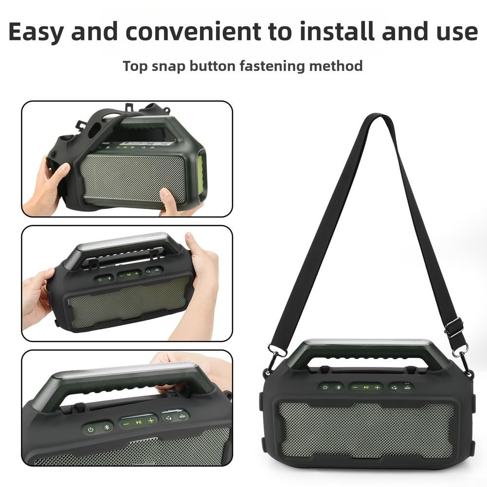 Stoßfeste Silikonhülle für Soundcore Boom 2 Lautsprecher, mit Tragegurt, wetterfeste Hülle für Camping, Reisen