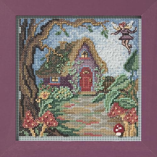 Image of Mill Hill Fairy House Beaded Counted Cross Stitch Kit Buttons & Beads 2025 Spring Series MH142514, 5.25 x 5.25 inches, Multi