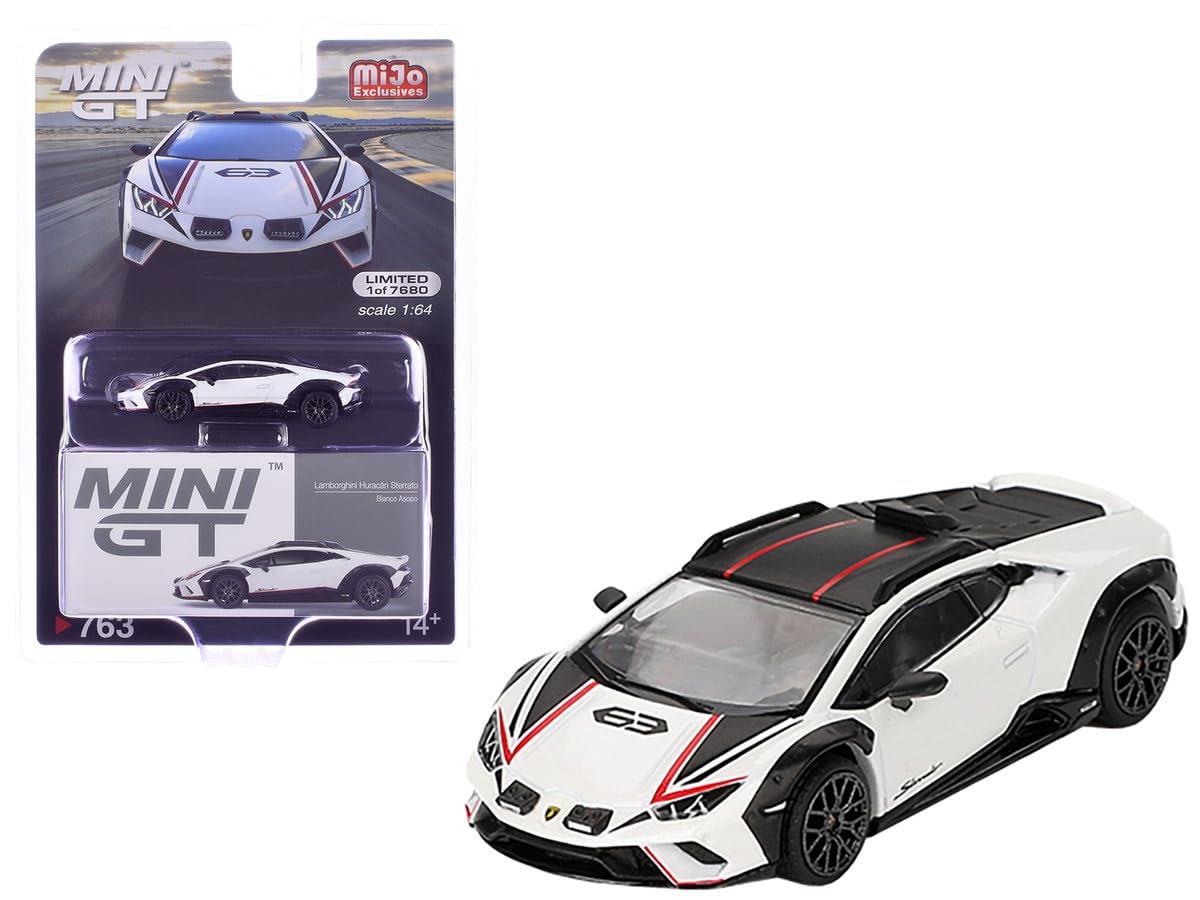 Amazon.com: 1/64 Mini GT Huracan White Metallic with Red Stripes