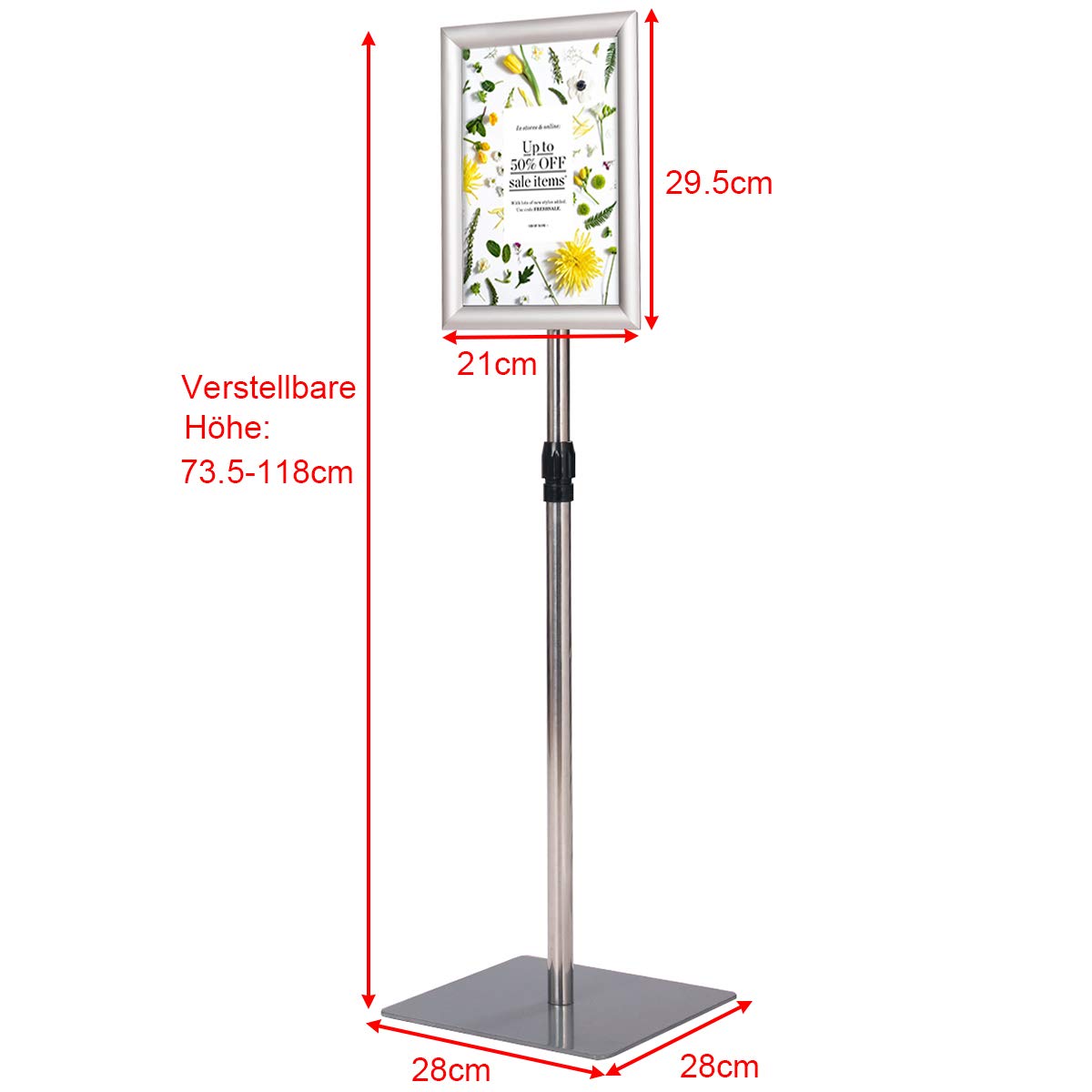 GOPLUS Infoständer Präsentationsständer, Kundenstopper höhenverstellbar & drehbar, Informationsständer DIN A3/A4, Werbeständer mit PVC-Abdeckung, für Hoch- & Querformat (2pcs, A4,Silber)