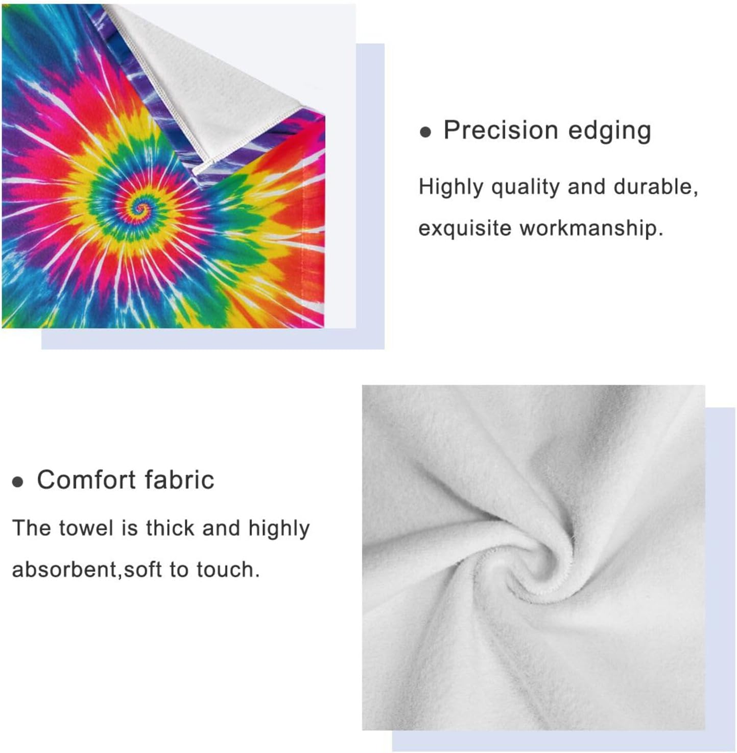 Pfrewn Tie Dye Towels Set of 3 Rainbow Hippie Colors Bathroom Towel Soft Absorbent Chic Abstract Swirl Bath Hand Towels Washcloth Guest Towel Sets Bathroom Decorations
