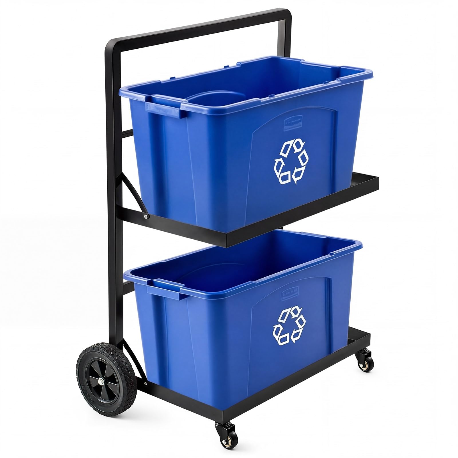 Carrello per la raccolta differenziata a 2 livelli con ruote, carrello per riciclaggio in metallo, per bidoni da 45 litri, carrelli in metallo, 39,9 x 73,7 x 104,1 cm, con ruote in gomma da 20,3 cm