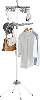 SONGMICS 2-Tier Clothes Drying Rack, 72-Inch Folding Laundry Drying Rack with 3 Rotatable Arms for Hangers, 24 Clips, Stainless Steel, for 27 Pieces of Clothes, Gray and White ULLR512G01
