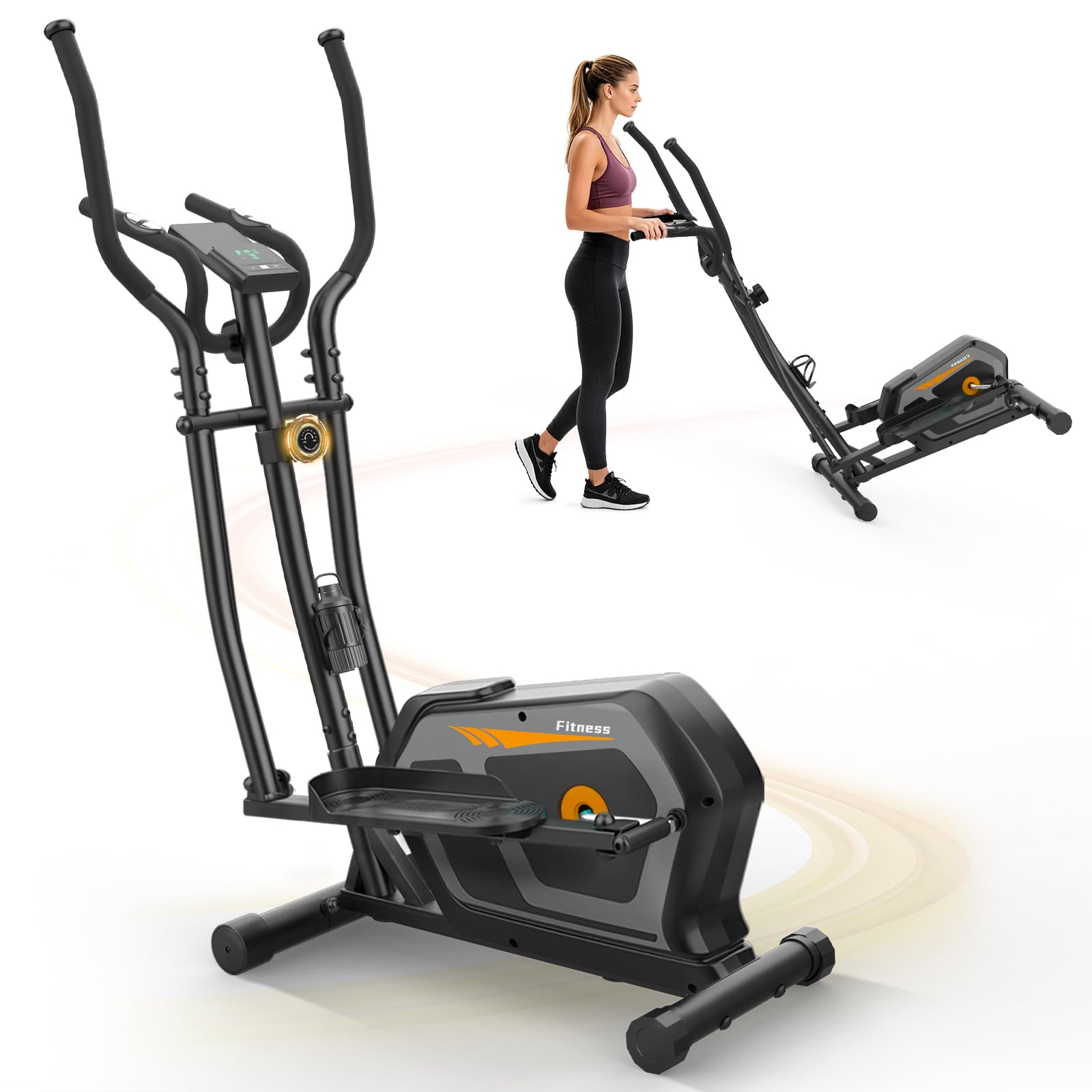 Bicicleta Elíptica para Casa Silenciosa con 16 Niveles de Resistencia, Sensor de Pulso, Monitor LCD y Soporte para Dispositivos, Bluetooth y App, Elíptica ultrasilenciosa para Uso doméstico