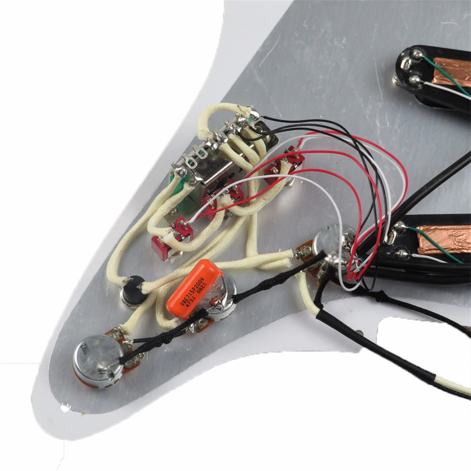 Pomarańczowa Maskownica Gitarowa Z Białym Przetwornikiem Podwójne Szyny Humbucker Pickup Wstępnie Okablowany Zestaw Pickguard Wstępnie Okablowana Pickguard