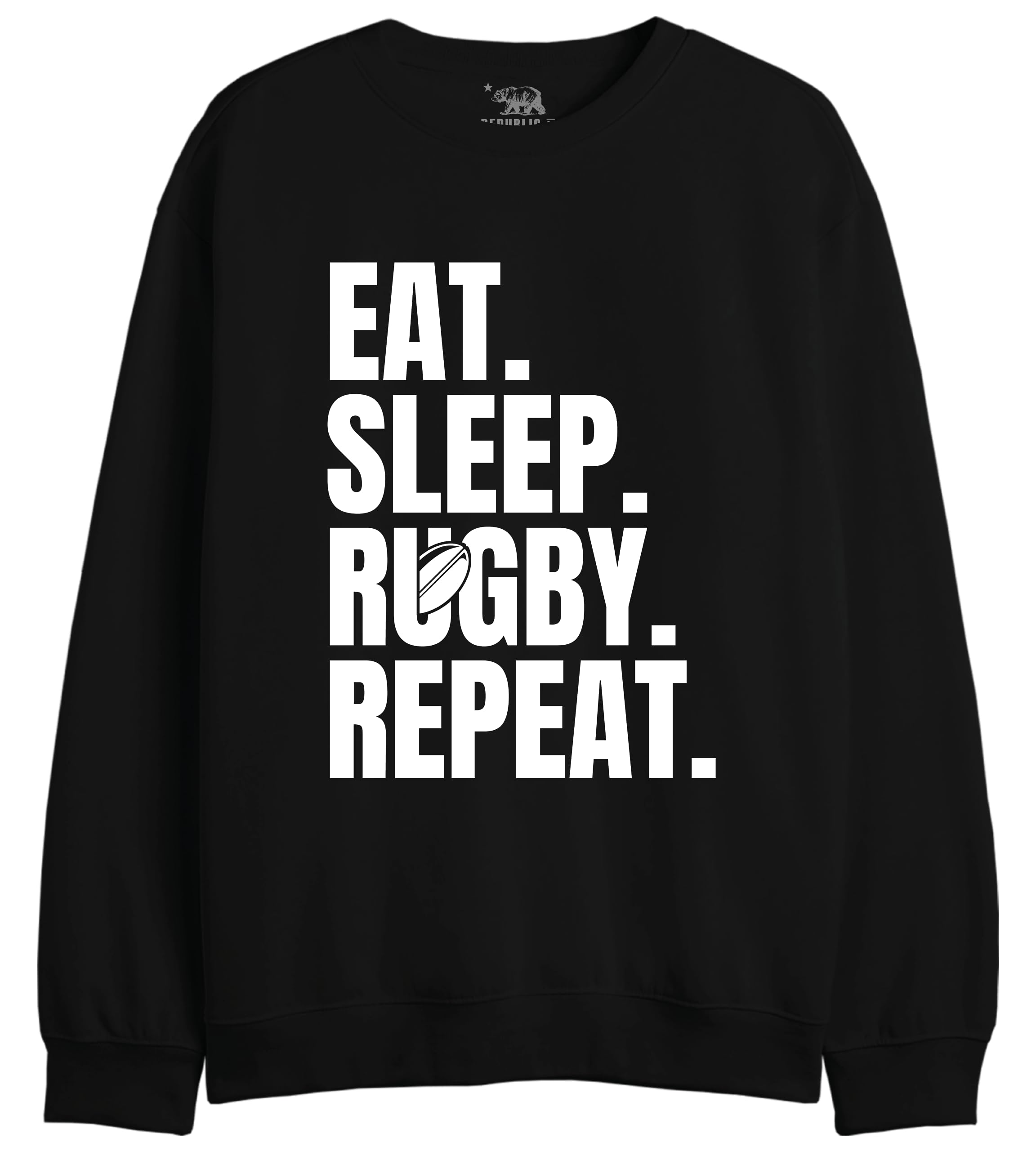 REPUBLIC OF CALIFORNIA Eat, Sleep, Rugby, Repeat UXREPCZSW042 Men's Sweatshirt, Black, XL, Black, XL