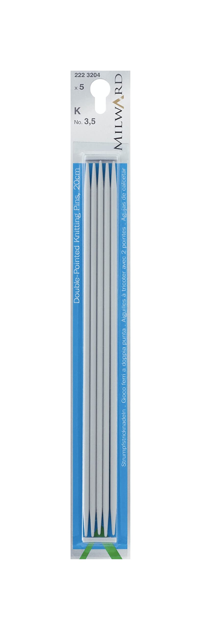 Milward Double Point Knitting Needles, Set of Five, 20cm, 3.5mm
