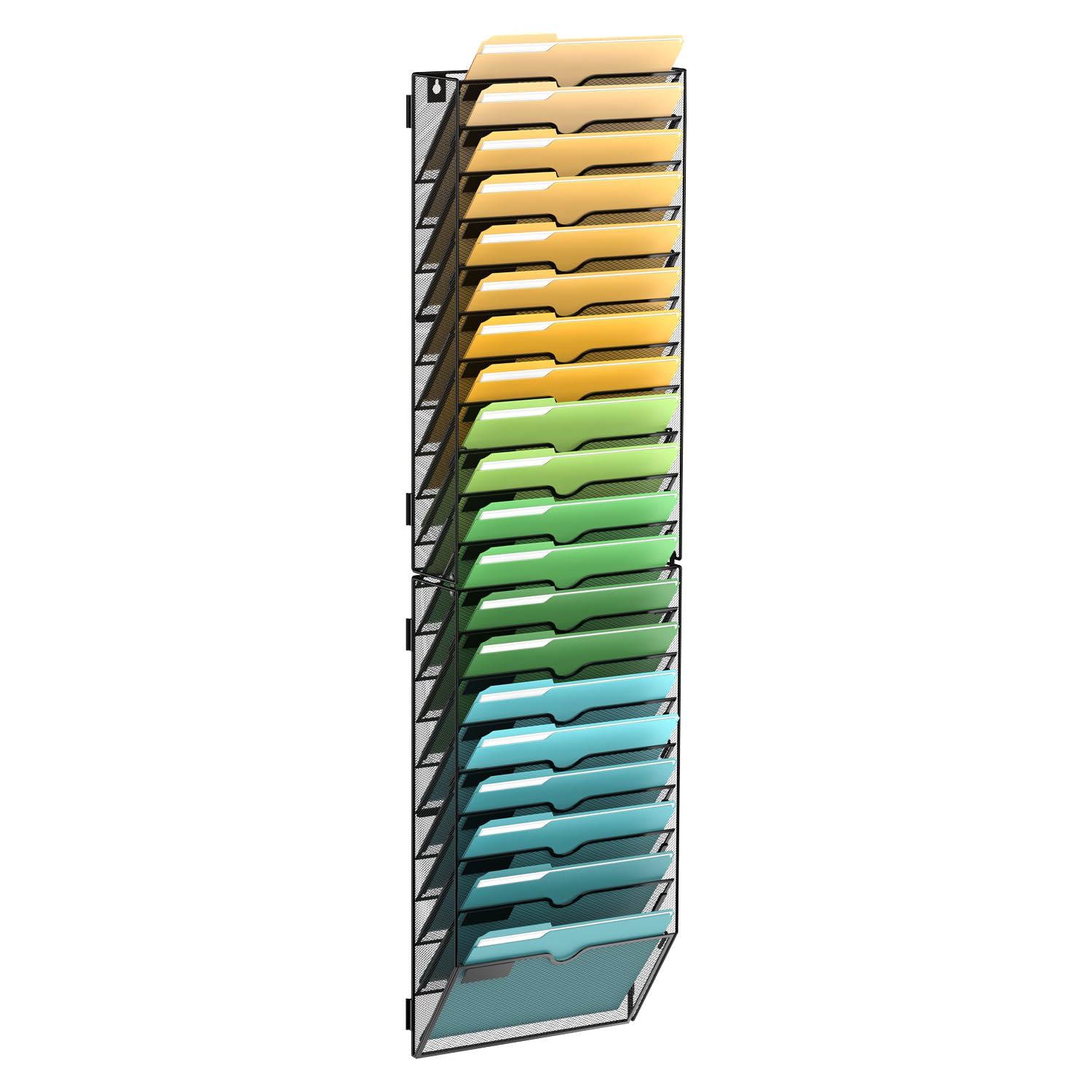 SUPEASY 20-stöckiger Wandordner, Netzstoff, Bürobriefhalter, hängender Wand-Organizer, Zeitschriftenständer für Büromontage erforderlich, Schwarz