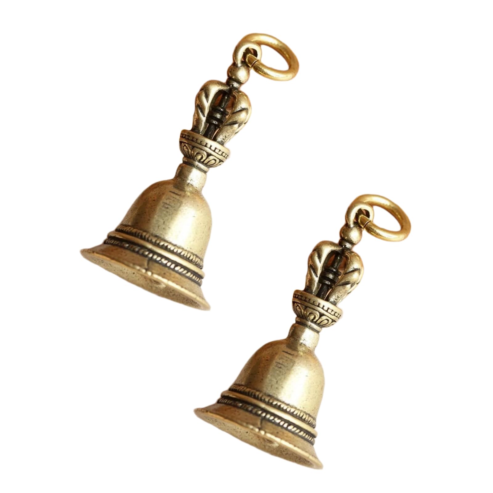 2Pcs Retro Copper Bell Wind Chimes,Demon Subduing Bell Creative Solid Brass Bell Handicraft Tibetan Bronze for Decoration Car Pendant Small Circle Hand Bells and Chimes (4.7cm*2.5cm)