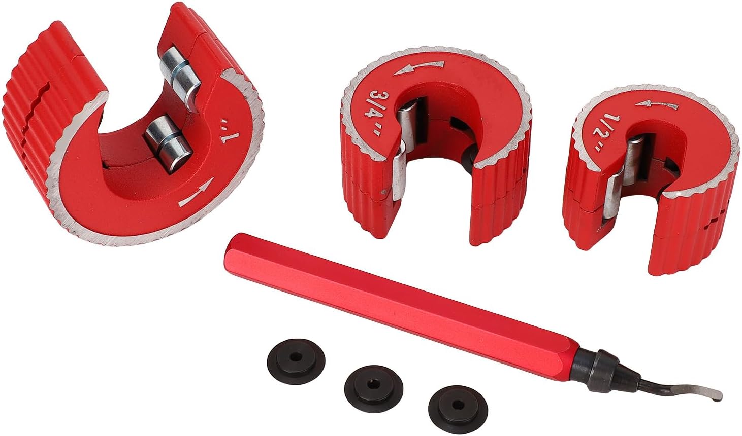 Fafeicy 3PCS Copper Pipe Cutter Set 1/2 3/4 1 Inch Tube Cutters for Tight Spaces with Replacement Heads Deburring Tool