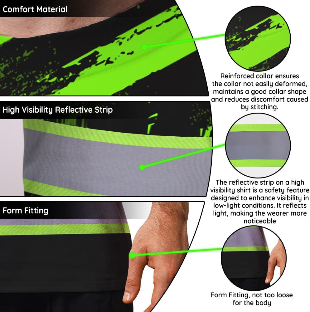 BRIGHTGUARD, High Visibility Shirts for Men Class 3, Short Sleeve Reflective Safety Shirts