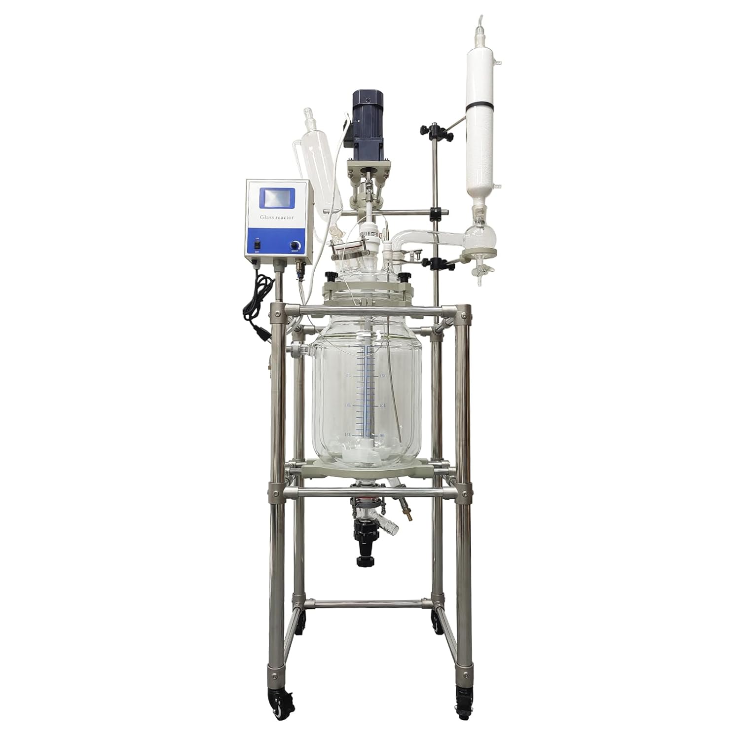 20L Jacketed Reactor Vessel - Double-Layer High Borosilicate Glass, Digital Temperature Control, 110V 120W, Ideal for Lab Chemistry Reactions, PTFE Sealing, Stainless Steel Frame