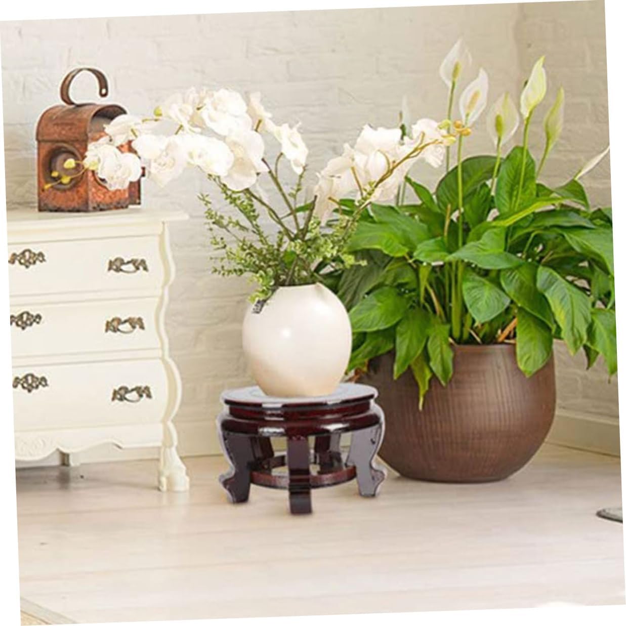 Wooden Flowerpot Stand Plant Display Rack Indoor Household Plant Holder round Solid Wood Base 28cm Diameter High-density Board Suitable for Buddha Statue Fishbowl Vase Craft