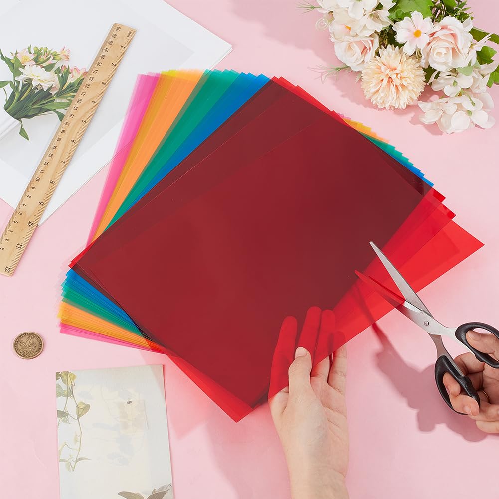 BENECREAT 24Pcs 6 Colors PVC Flexible Plastic Sheets, 11.8x8.3 Inch A4 Colored Translucent Plastic Sheets for Craft, Windows, Picture Frames, DIY Display Projects