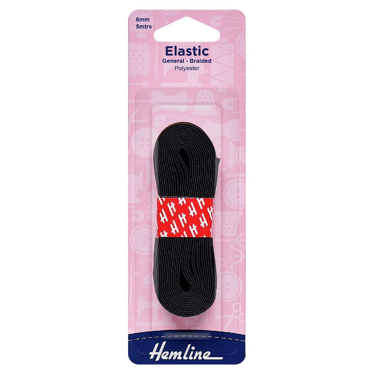 Hemline General Purpose Braided Elastic – 6mm x 5m Black Durable Polyester Elastic for Sewing, Swimwear, and Casting Applications, Strong and Hardwearing