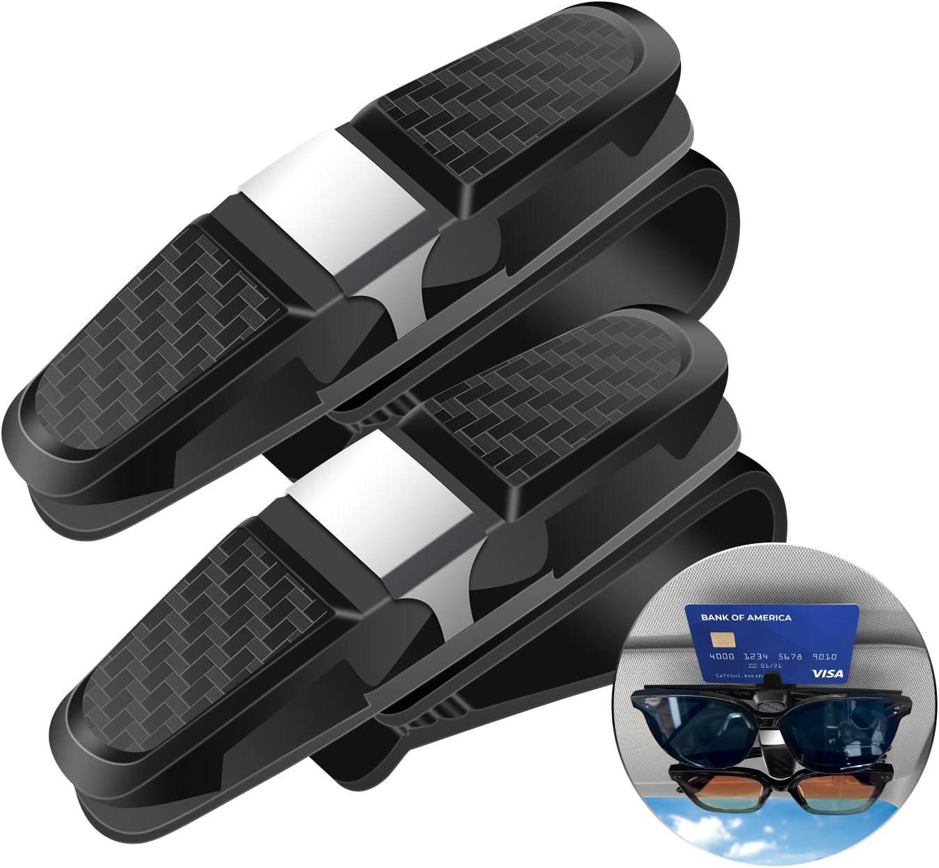 Magnetic Sunglass Holder for Car Visor - Leather Eyeglass Hanger Clip, Car Accessories (Black)