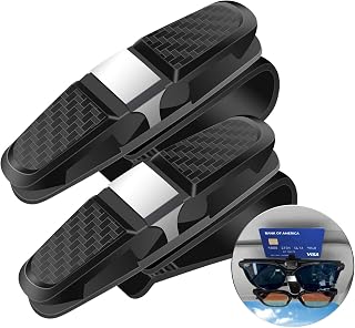 2 Pieces Sunglasses Holder for Car Sun Visor, Universal Car Sunglasses Holder, Eyeglass Mount with Double-Ends Ticket Card Clip, 180-Degree Rotational Clip (Silver)