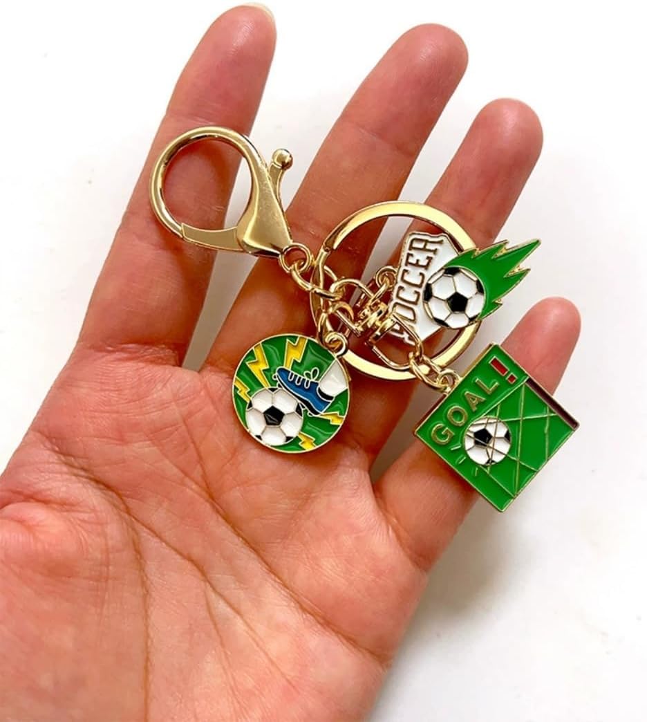 Soccer Themed Multi-Pendant Metal Keychain, Zinc Alloy Enamel GOAL Charm, Car Key Backpack Hanger Gift