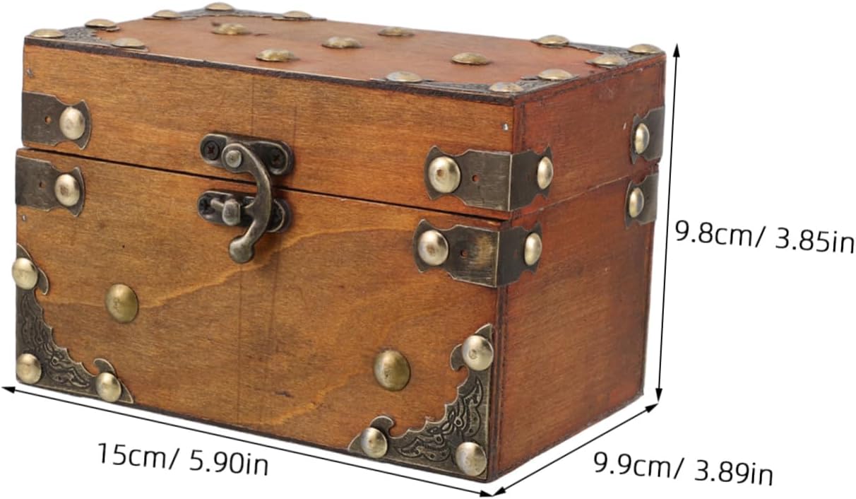 Ipetboom Wooden Antique Makeup Storage Vintage Trinket Box Large Treasure Chest Lock Wooden Jewelry Box