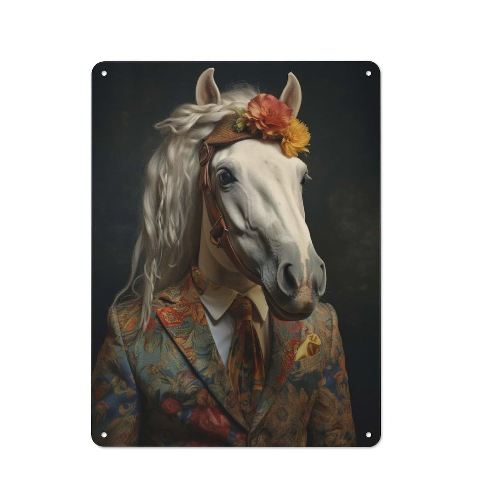 Junmoney Style-8 Vintage Metal Plaque 40X30cm Featuring Horse In Boho Suit For Hallway Wall, For Wall Display Collectors