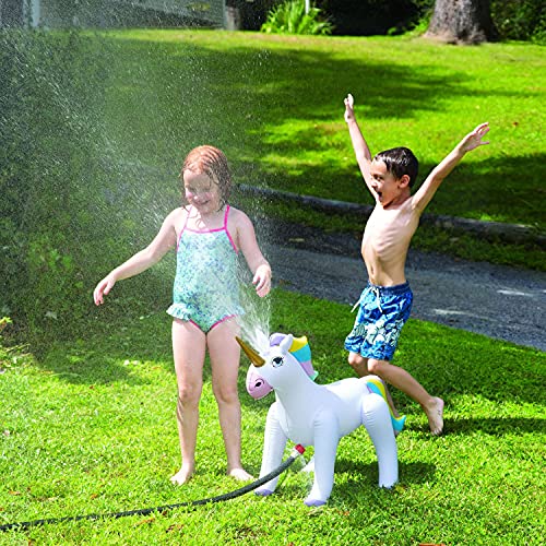 Etna Inflatable Unicorn Sprinkler - Fun Outdoor Water Toy for Kids Attaches to Garden Hose, 33 1/2\" High - Thumbnail 4