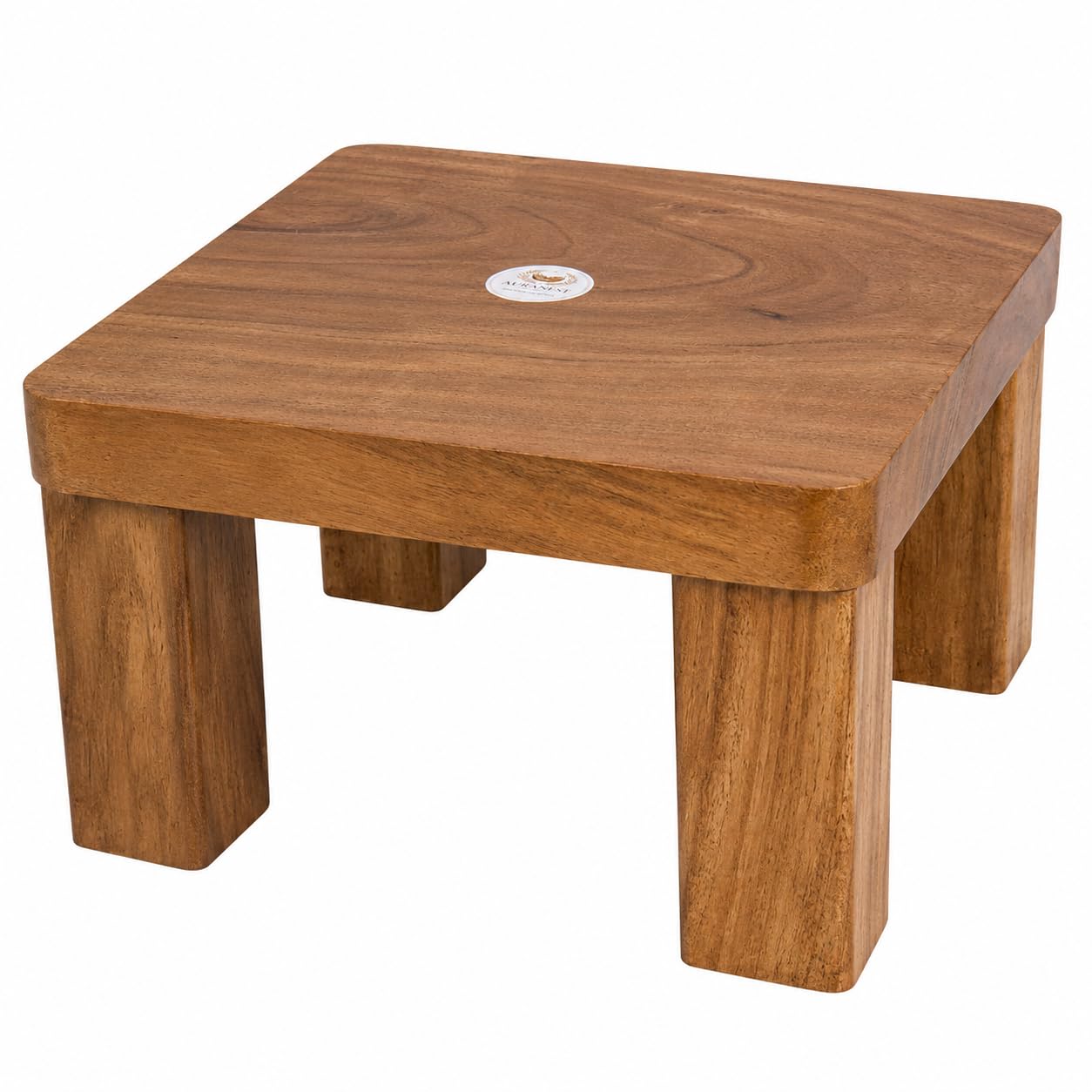 Solid Wood Square Stool with Four Legs | Premium Acacia Wood Small Low Stool with Natural Finish for Home, Pooja, Bathroom, Bedroom, Plant Stand & Decor-image-23