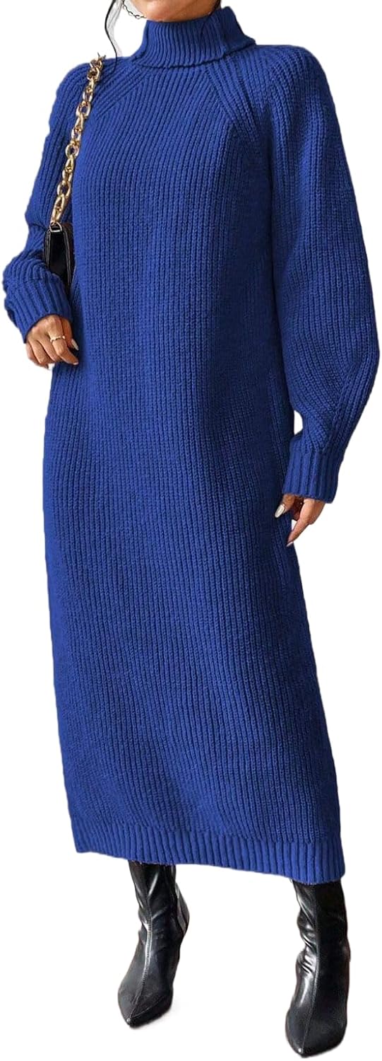 Women's Winter Knitted Sweater Dress Oversized Long Sleeve Turtleneck Loose Pullover Maxi Sweater Dress