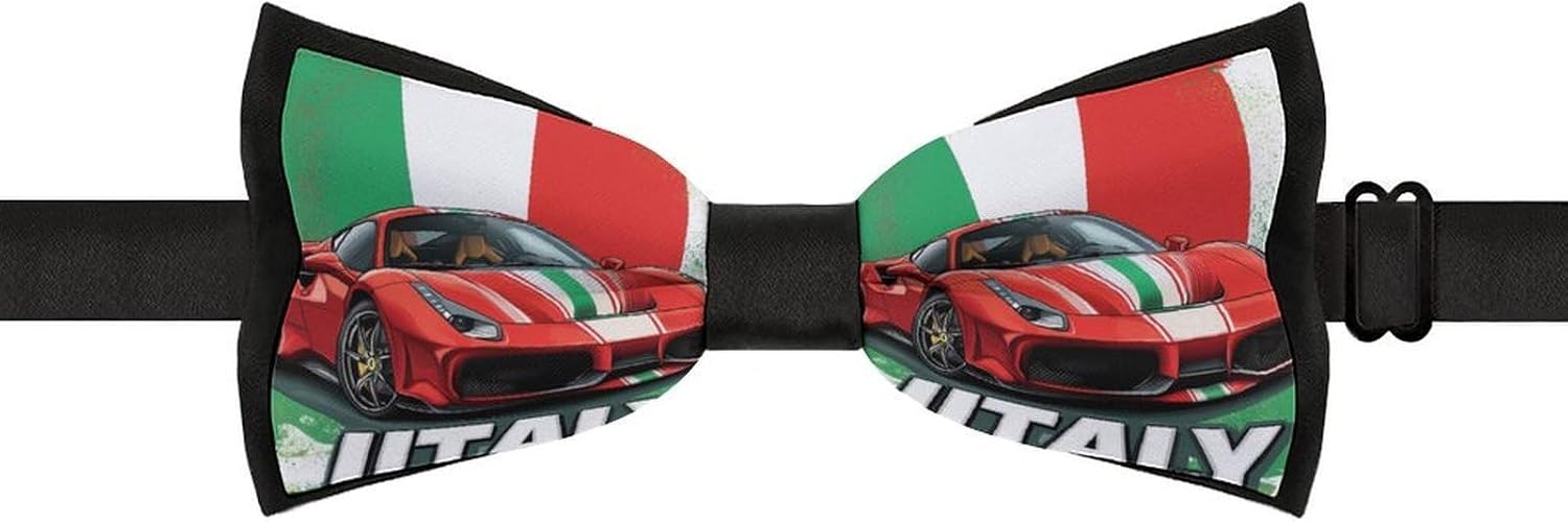 Funny Italian Sportscar Bow Ties for Men Fun Printed Pre Tied Adjustable Bowtie for Party Wedding