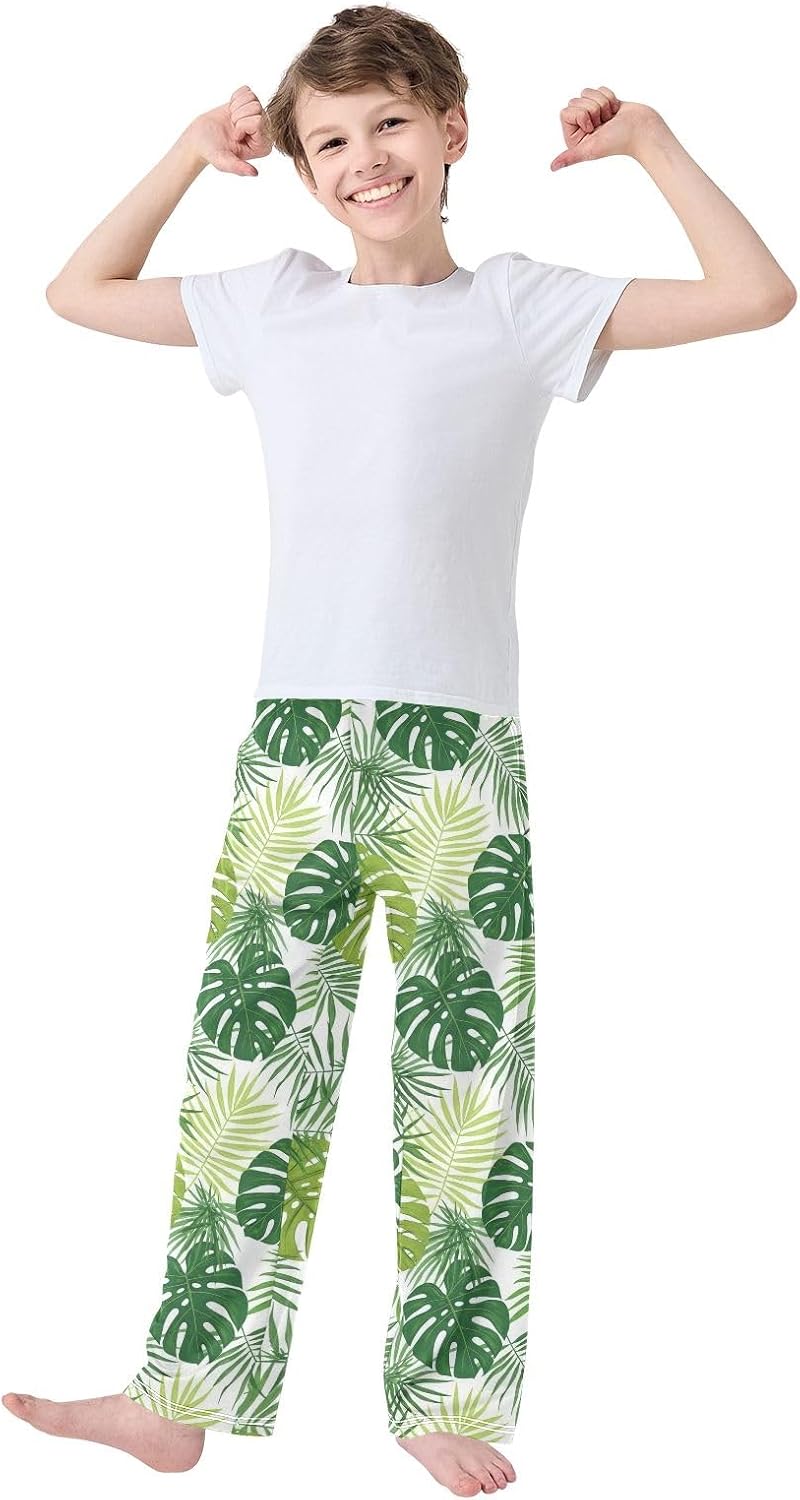 Tropical Palm Leaf Green Pajama Pants, Soft Modal Comfort & Elastic Waist with Pockets