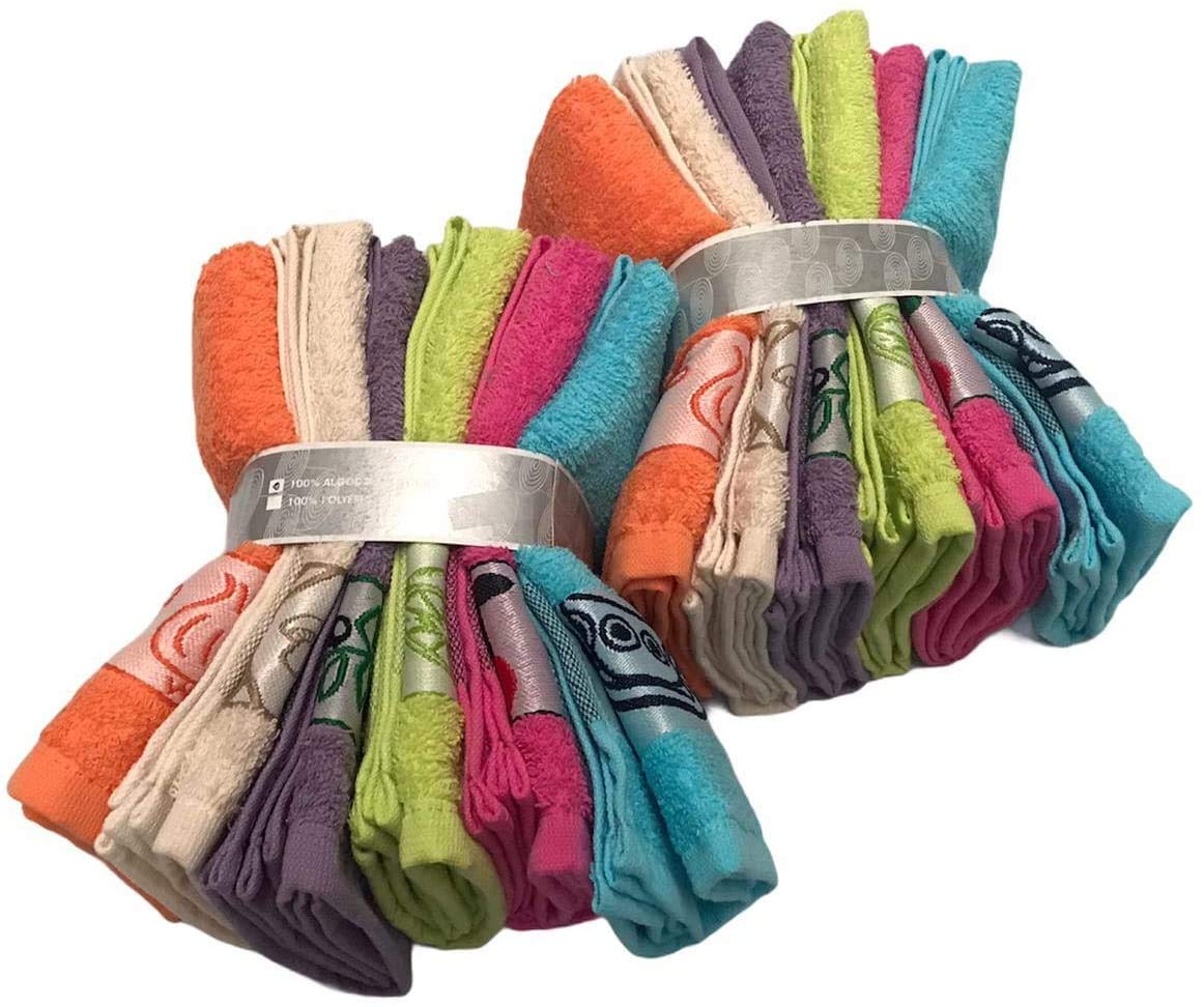 Mercatienda.es Paños de Cocina de Algodón 100% – 45cm x 45cm – Diseños Bordados de Frutas – Hechos en Portugal – Variedad de Colores (Pack de 12)