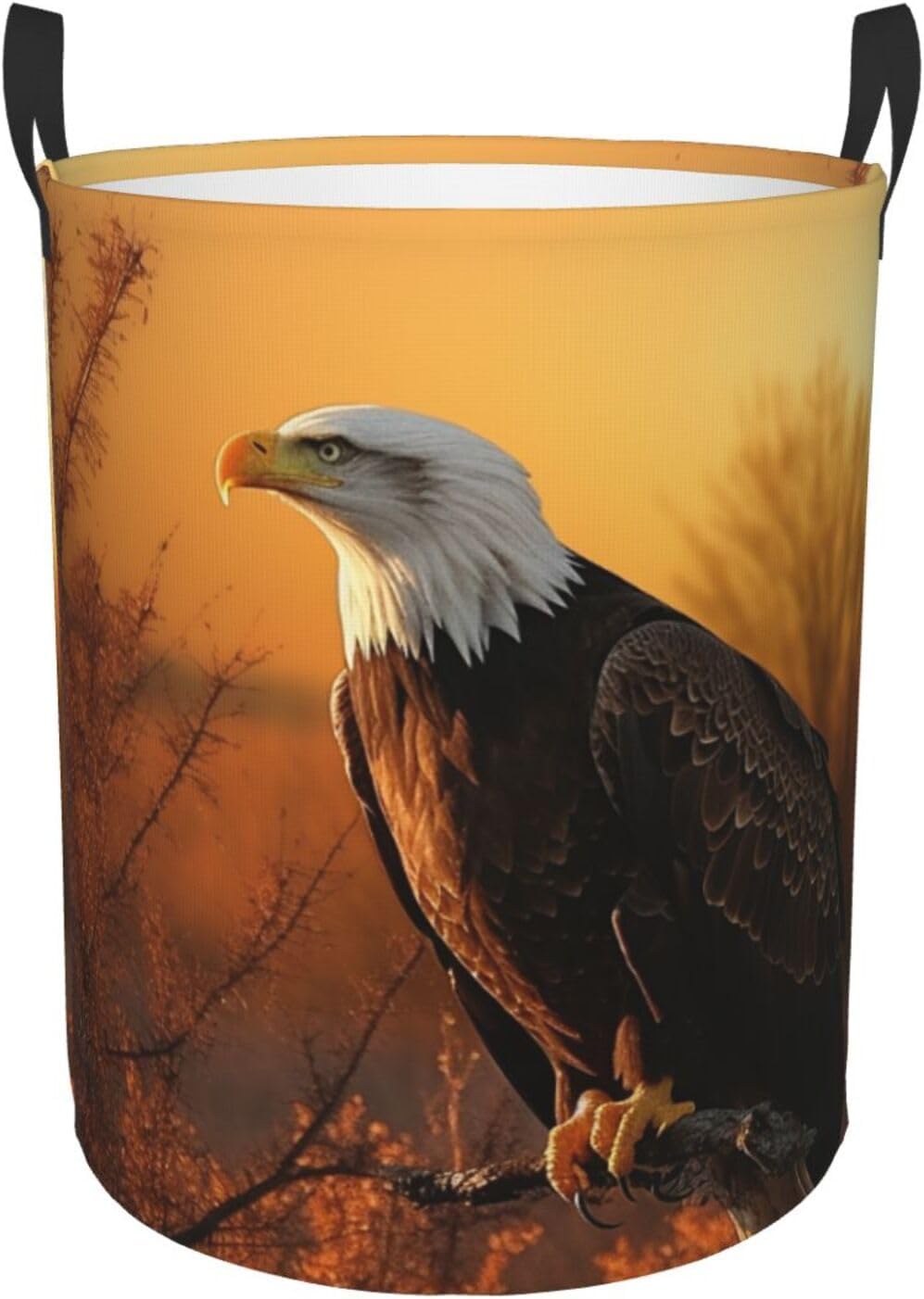 Golden Sunset Bald Eagle Laundry Basket With Handles, Foldable Laundry Hamper Oxford Cloth Dirty Clothes Basket Waterproof Clothes Toys Storage Bin Organizer for Bedroom Bathroom Dorm