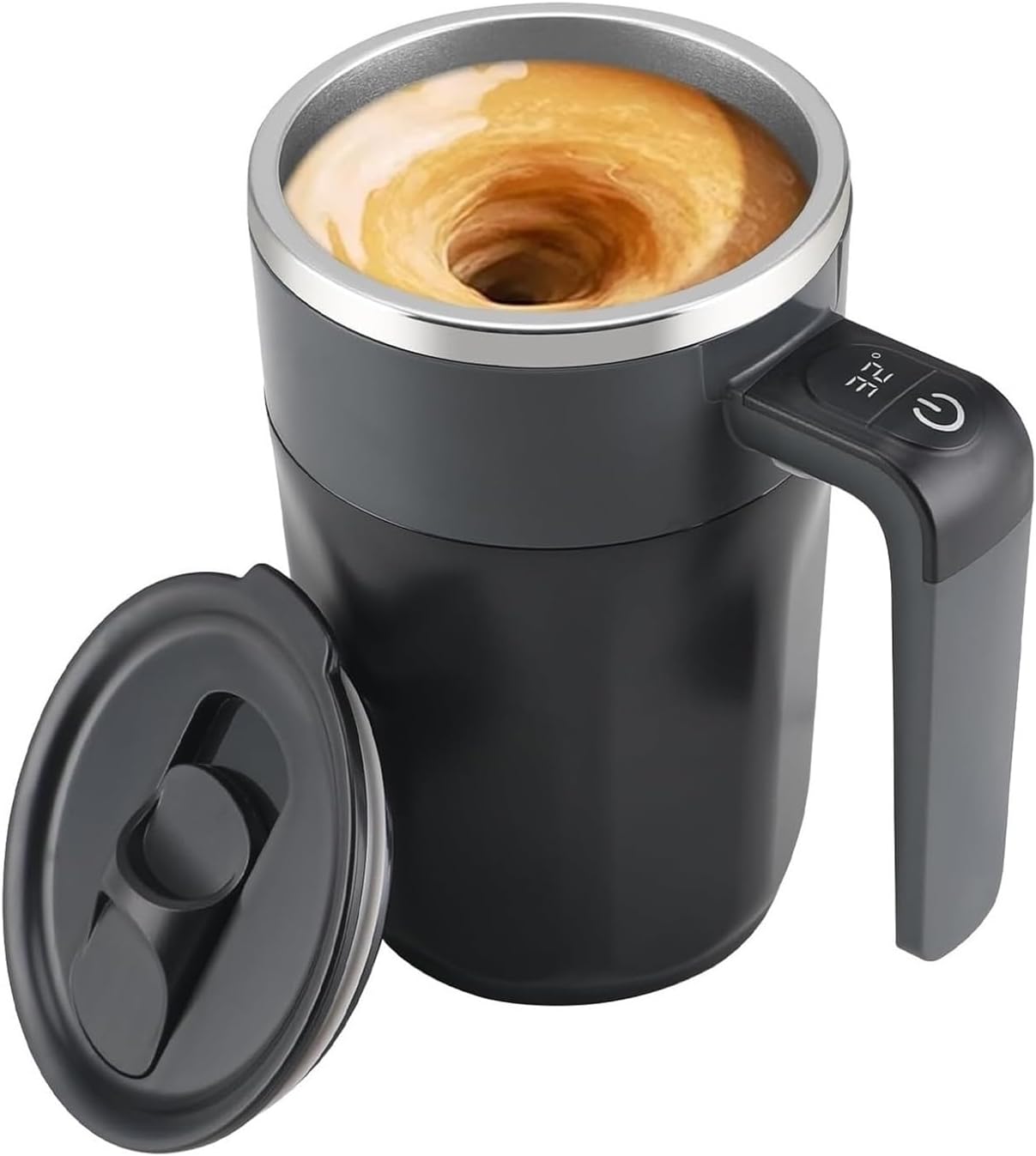 Self Stirring Coffee Mug 13oz with Real-Time Temp Display, Rechargeable, Leak-Proof， Mixing Cup for Coffee, Tea, Milk & Hot Drinks(Black)