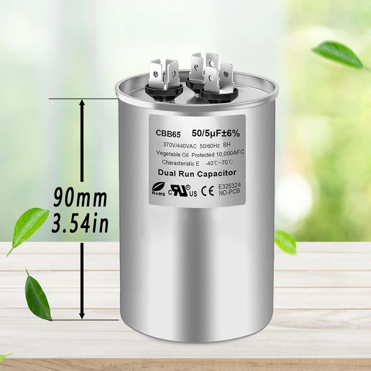 50/5 uF 50+5 MFD 370V or 440V Dual Run Start Round A/C Capacitor, 50 5 uF 370 440 Volt VAC CBB65B Air Conditioner Capacitors for AC Unit, Fan Motor Start, Heat Pump, Condenser Straight Cool, 2PCS