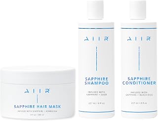 AIIR Sapphire Shampoo, Conditioner & Mask Bundle, Color Treated & Damaged Hair, Strengthen & Repair with Coconut Oil, Sulfate Free, Crystal Infused for Stronger, Healthier and Shinier Hair