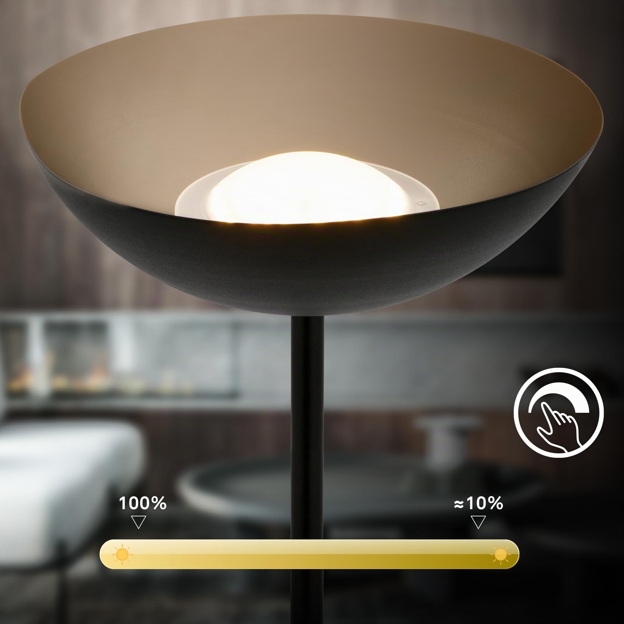BRILONER - Lampada da terra LED cordless con touch, dimmerabile, piantana, lampada da pavimento, batteria ricaricabile e sorgente luminosa intercambiabile, altezza 170 cm, nero