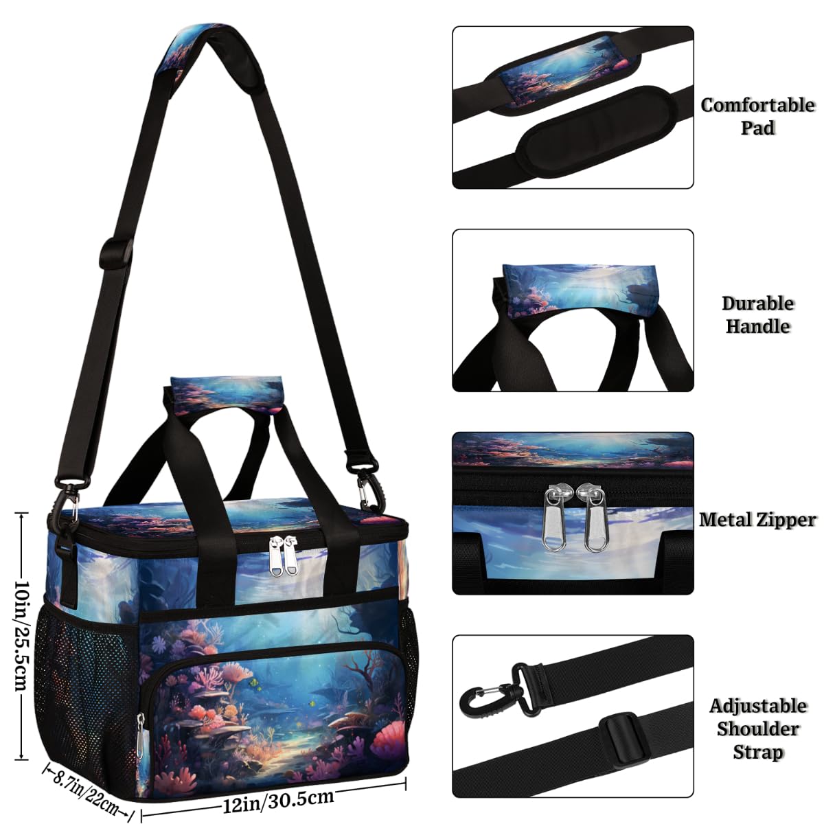 Coral Fish Insulated Picnic Backpack Lunch Box for Women Men Picnic Basket Tote Lunch Bag Picnic Bag Portable Lunch Bags for Picnic, Beach, Work, Trip,Office, Camp Ocean Unserwater