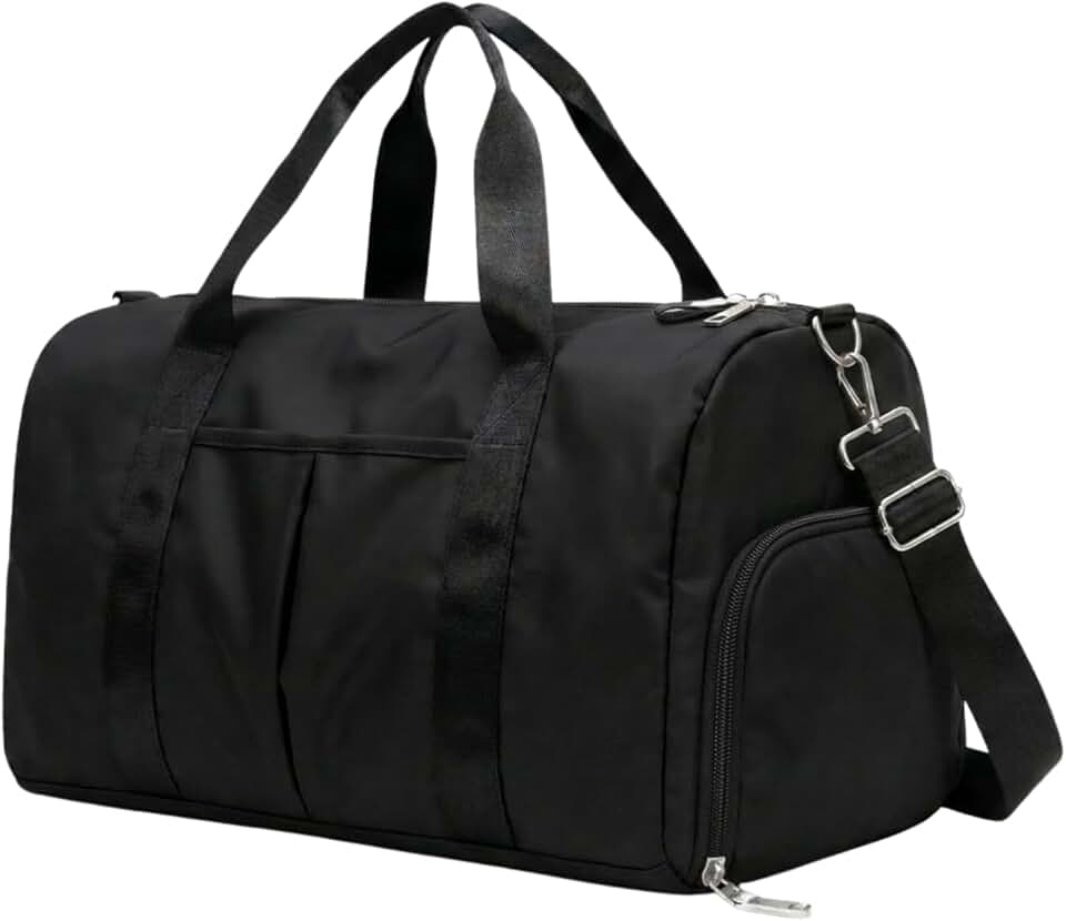 Mala de Mao Compacta de Viagem Feminina Funcional com Alca Transversal Bolsa de Viagem em Nylon Resistente com Bolso para Sapatos Ajustavel Leve e Versatil Ideal e Uso Diario (Preto)