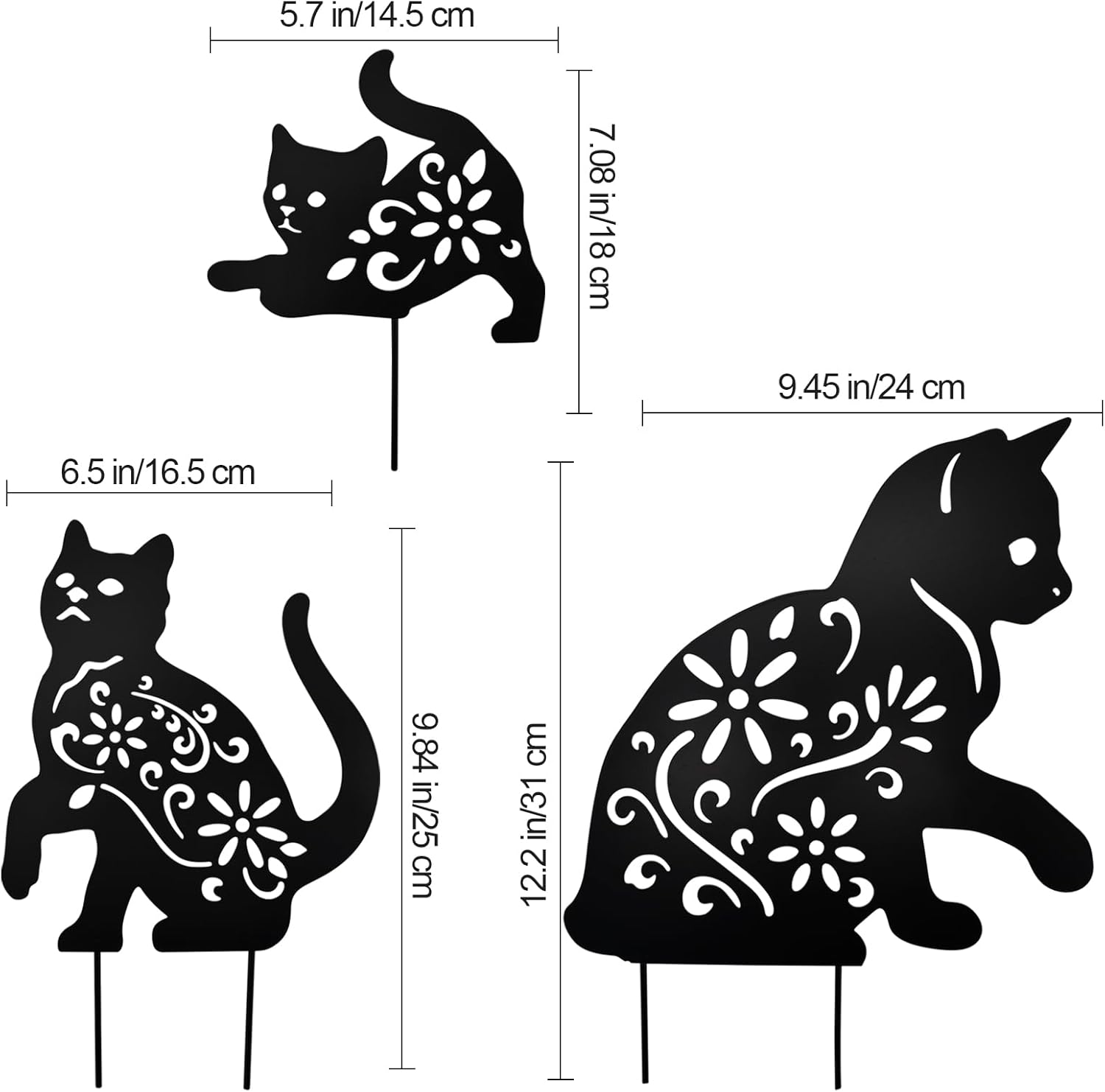 MrMrKura 3 Pack Metal Cat Stakes Garden Decor Stakes Black Cat Silhouette Statue for Outside Metal Decorative Ornaments for Outdoor Garden Home Patio Yard Decor (3 Cats) - Image 7