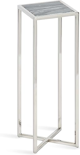 Kate and Laurel Jaspur - Mesa moderna para bebidas, gris y plata, mesa decorativa de mármol glamoroso para exhibición y almacenamiento