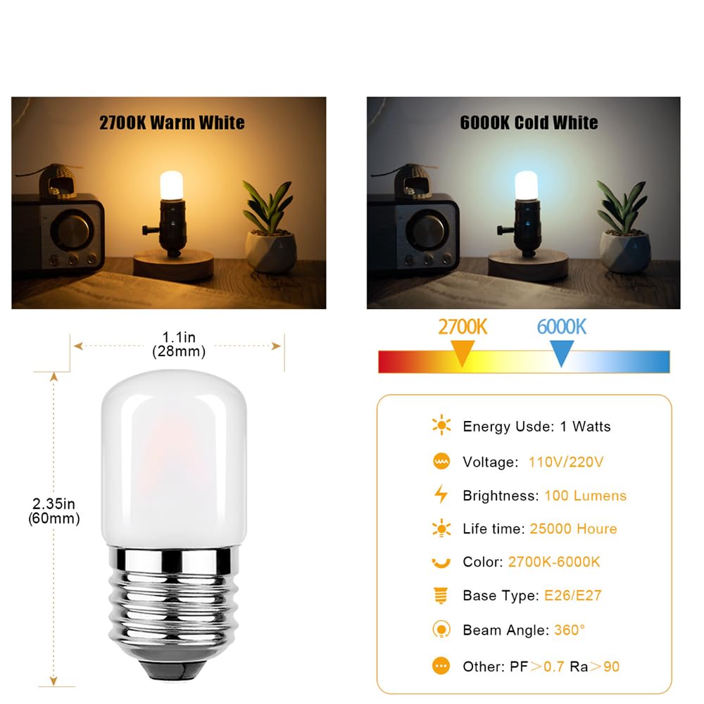 10 Stück T28 E27 220V E26 110V 1W Röhrenförmige LED-Glühbirne Mattierte Dimmbare Glühbirnen Wohnzimmer Pendent Dekoration Nachtlicht,Warm white,110V E26