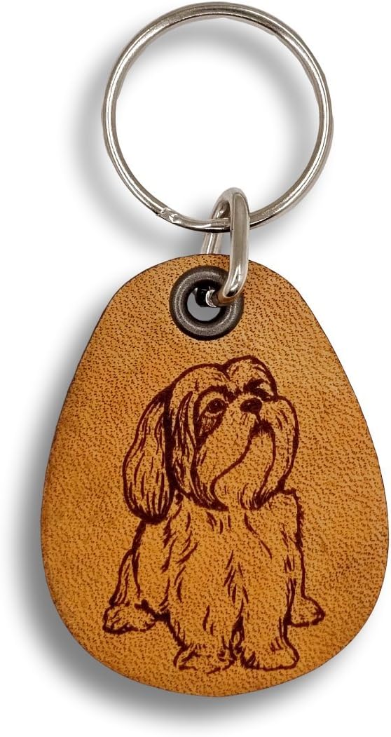 Lhasa Apso - Genuine Leather Keychain - Pet Key Fobs