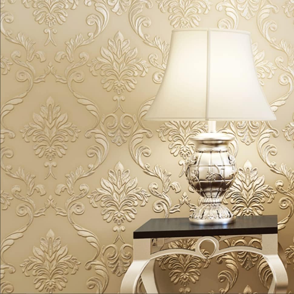 Miniatura 3 de Q QIHANG Papel tapiz 3D de damasco europeo no tejido para cálida sala de bodas, dormitorio, sala de estar, fondo de televisión, sin pegar, 1.73 pies