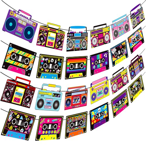 Image of Cassette Tape Party Banners Boom Box Party Decorations 4PCS Radio Boombox Cutout Banners 1980s Cassette Tape Party Decorations for 80's 90's Hip Hop Music Birthday Party Supplies