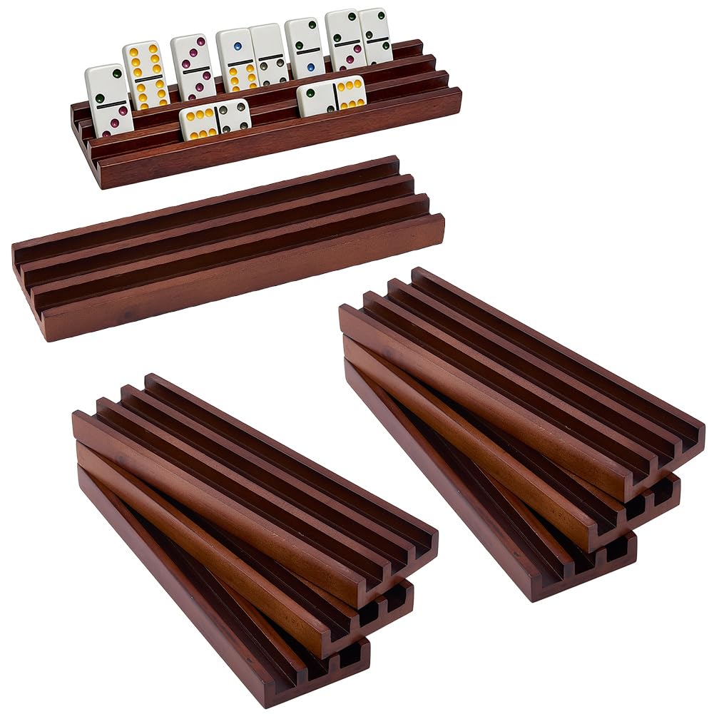 DICOSMETIC 8Pcs Pine Wood Domino Holders Brown Mexican Train Dominoes Trays 25x7x1.95cm Domino Tiles Holders for Mexican Train Rummy Chickenfoot, Dominoes NOT Included