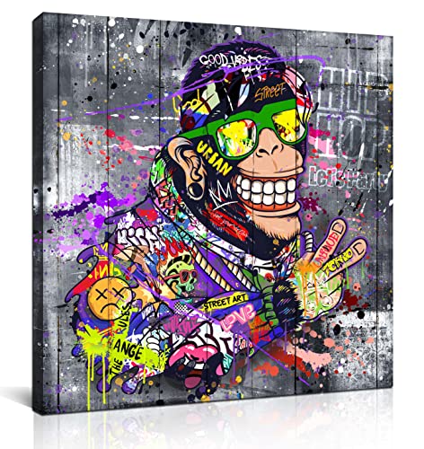 Sixttart Banksy Monkey Wall-Art - Graffiti Canvas Print Wall Art - Animal Canvas Art For Living Room Home Decoration Ready To Hang Size 20" X 20" #TOP3