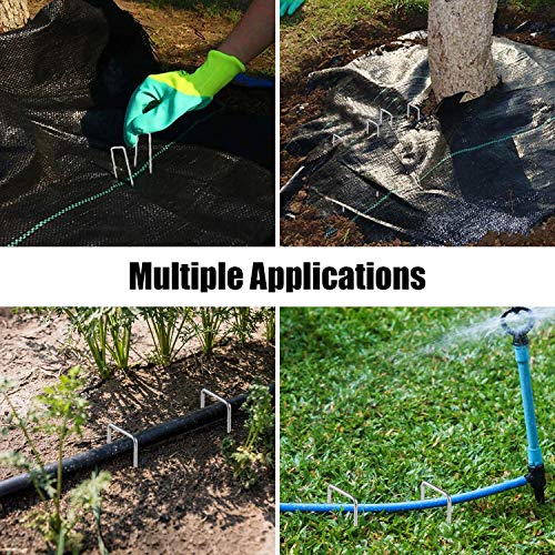 Galvanized Landscape Staples, 6\" Heavy-Duty Gauge Galvanized Stakes Ground Landscape Pins, 20Pcs U-Shaped Weed Fabric Staples with 4 Mats, for Poly Sheeting, Moisture Barrier Tape, Weed Mat Fabric