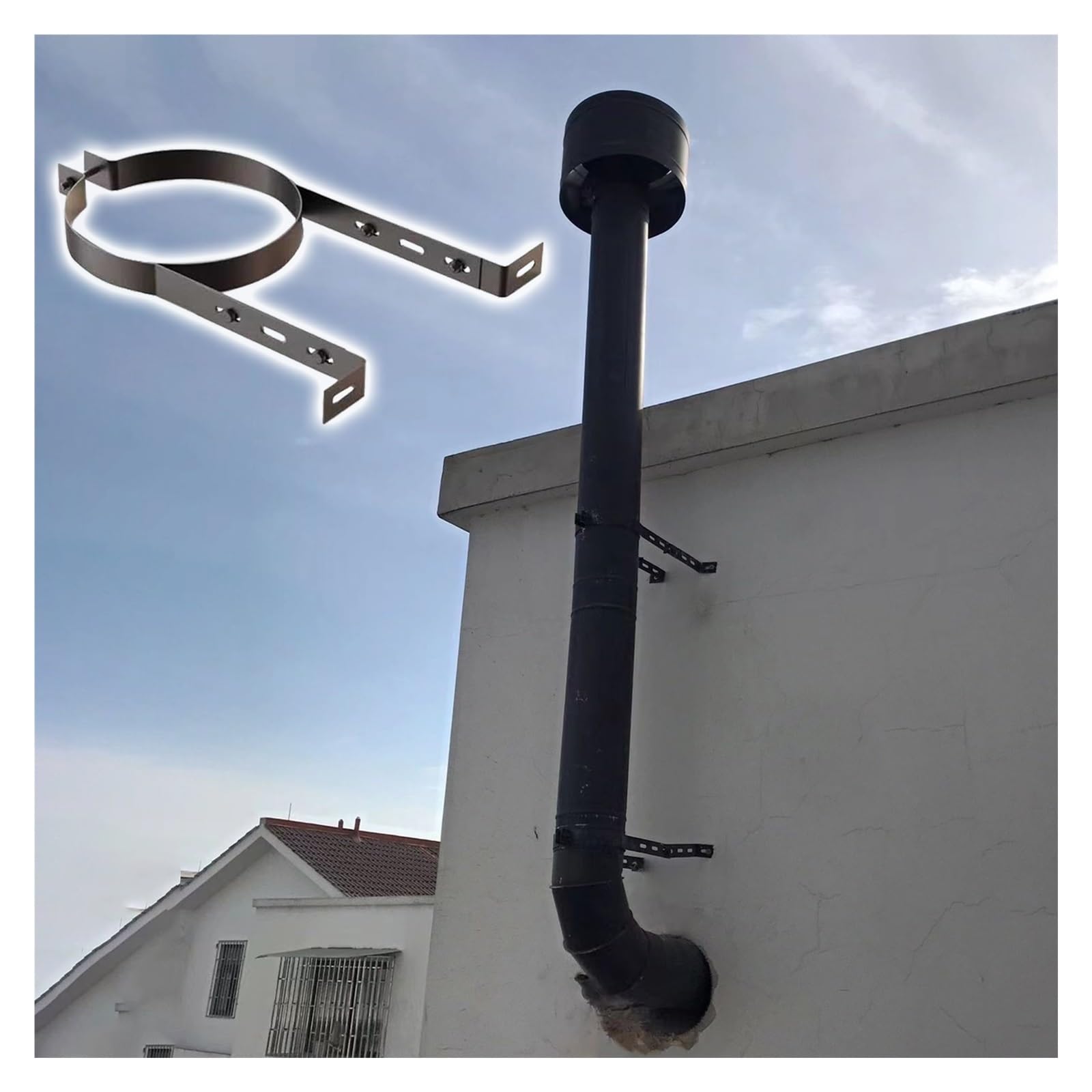 1 soporte de chimenea ajustable de acero inoxidable - Soporte de pared for tubo con tornillos de expansión(Black,12cm)