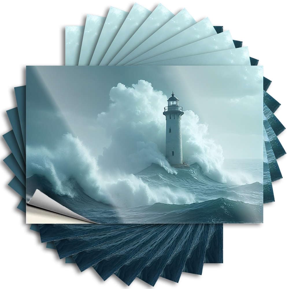 Sticker Punk Cute Case A Lighthouse Stands Tall Amidst Crashing Waves - No Residue Decals for Sports(6X9CM)