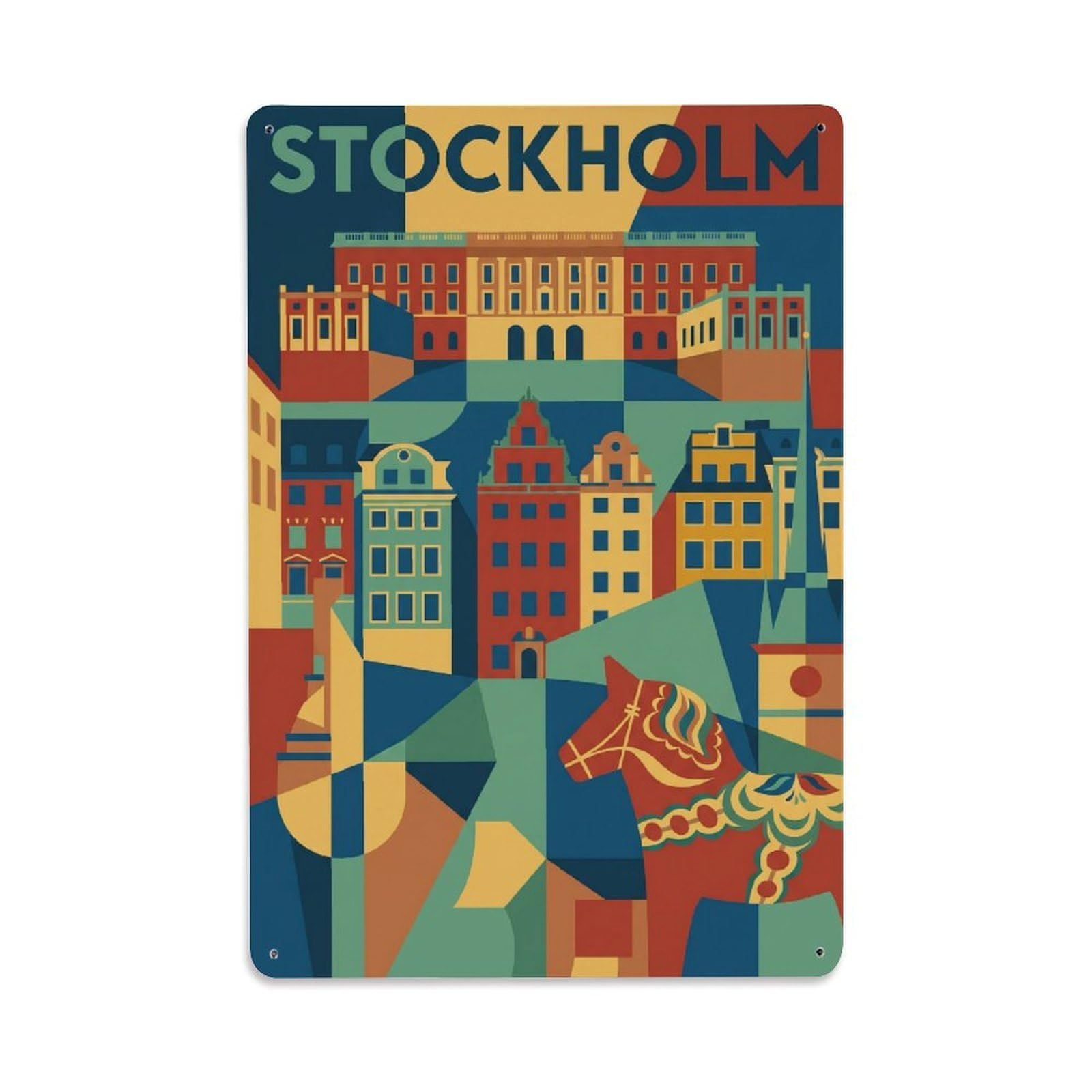 Olhnbad Style Archipelago Stockholm Sweden Geometric City Travel Metal Tin Sign